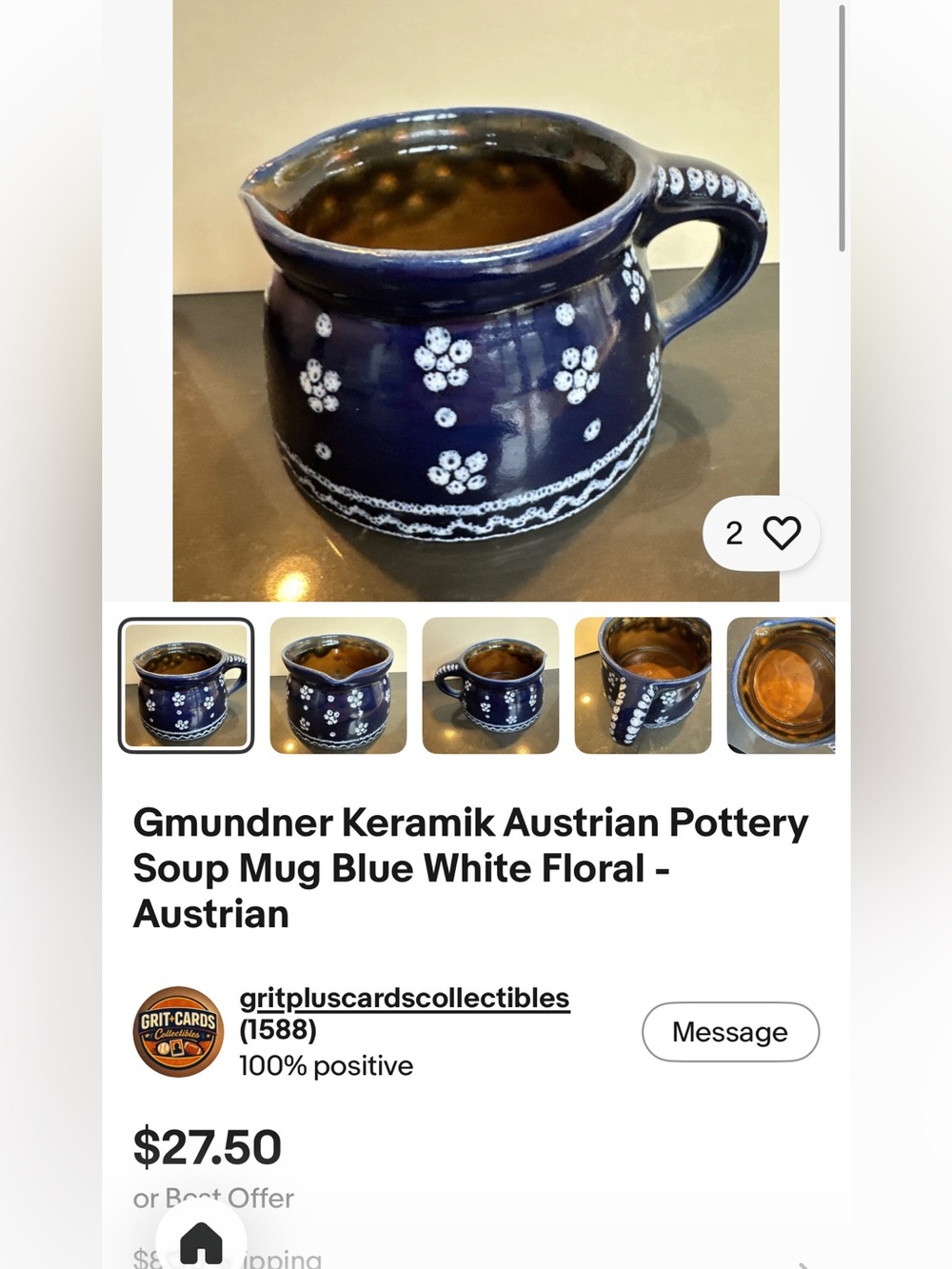 3 Austrian Gmundner Keramik Mugs. Biedermeier pattern. Hand Painted. - Picture 12 of 12
